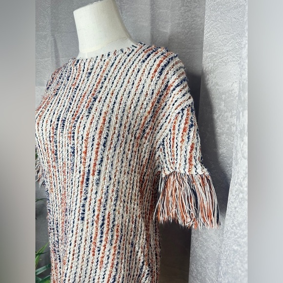 Zara Beige Tweed W/ Fringe Hem Mini Dress Sz M - Picture 6 of 11